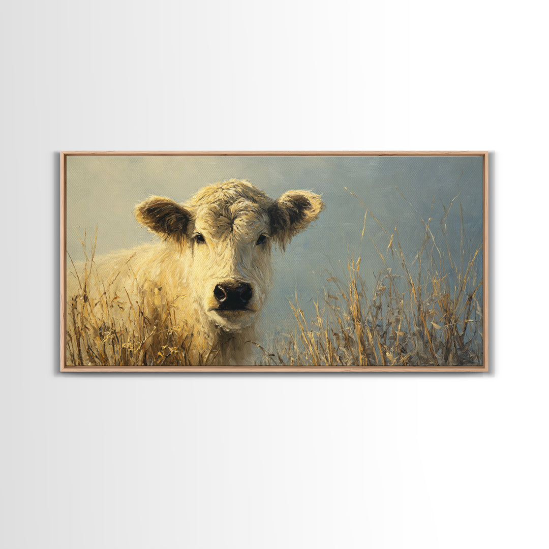 Gentle Cow Portrait Framed Canvas Print, Animal Art, Original Art, Living Room Decor, Fine Art, Creature, Safari Nursery Decor, ANI-2x1-99