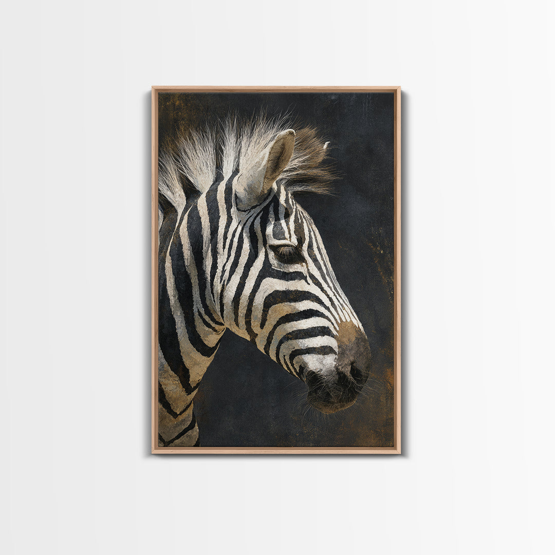 Zebra Portrait with Bold Graphic Stripe Pattern Framed Canvas Print, Animal Art, Wall Art, Living Room Decor, Creature, ANI-2x3-1
