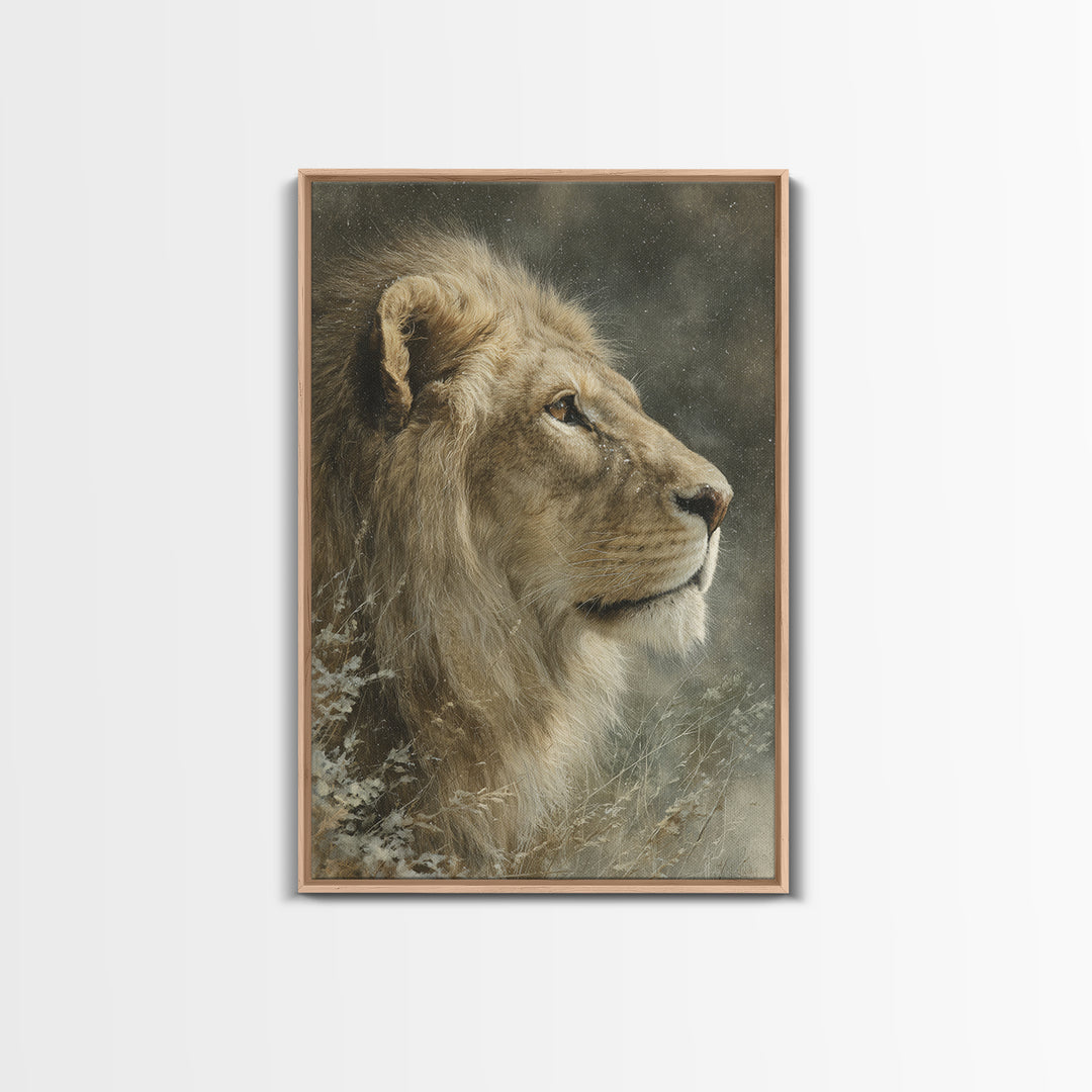 Regal Lion Profile Framed Canvas Print, Animal Art, Decor, Living Room Decor, Abstract Art, Creature, Printable Art, ANI-2x3-17