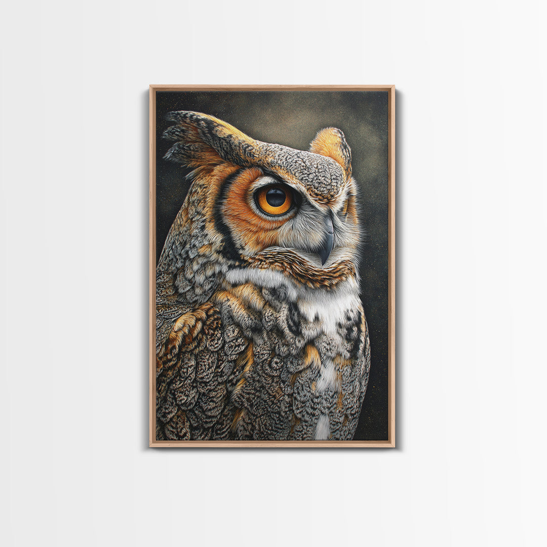 Owl with Moonlit Feathers and Celestial Accents Canvas Print, Animal Art, Art Print, Living Room Decor, Fine Art, Creature, ANI-2x3-23