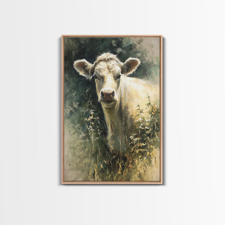 Gentle Cow Portrait Canvas Print, Animal Art, Minimalist Decor, Living Room Decor, Oil Painting, Creature, Digital Wall Art, ANI-2x3-39