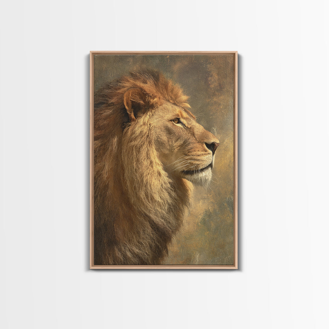 Regal Lion Profile Framed Canvas Print, Animal Art, Decor, Living Room Decor, Abstract Art, Creature, Printable Art, ANI-2x3-41