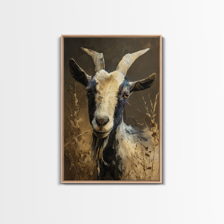 Goat Portrait with Rustic Folk Art Personality Canvas Print, Animal Art, Home Decor, Living Room Decor, Fine Art, Creature, ANI-2x3-5