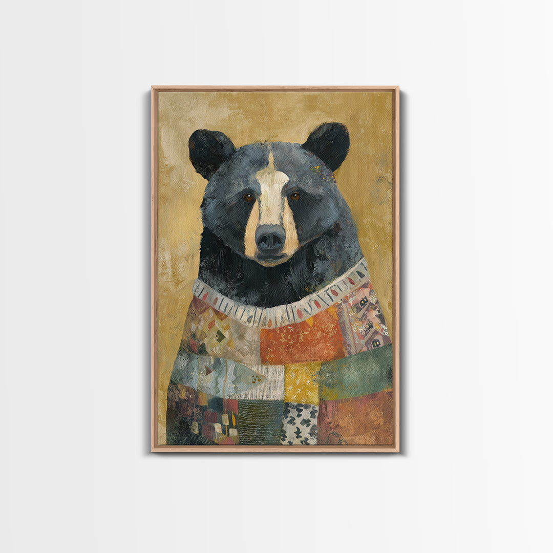 Whimsical Bear in a Patterned Sweater with Canvas Print, Animal Art, Digital Prints, Living Room Decor, Fine Art, Creature, ANI-2x3-58