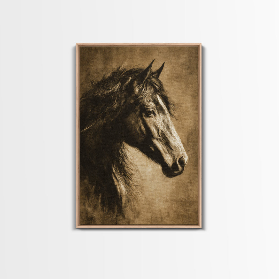Majestic Horse Head Framed Canvas Print, Animal Art, Wall Decor, Living Room Decor, Oil Painting, Creature, Nursery Wall Art, ANI-2x3-59
