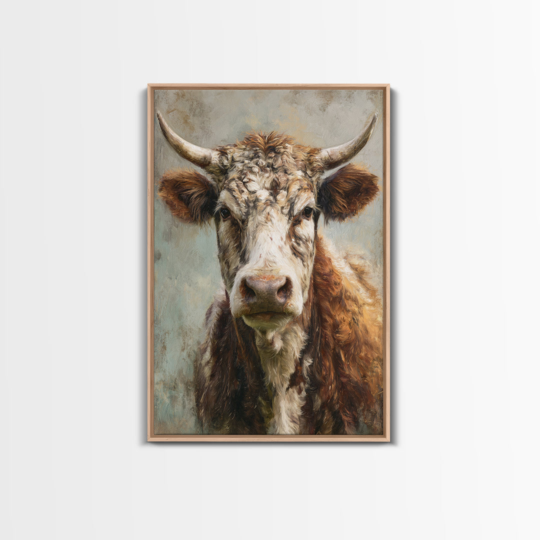 Gentle Cow Portrait Framed Canvas Print, Animal Art, Decor, Living Room Decor, Fine Art, Creature, Digital Print, Printable Art, ANI-2x3-63
