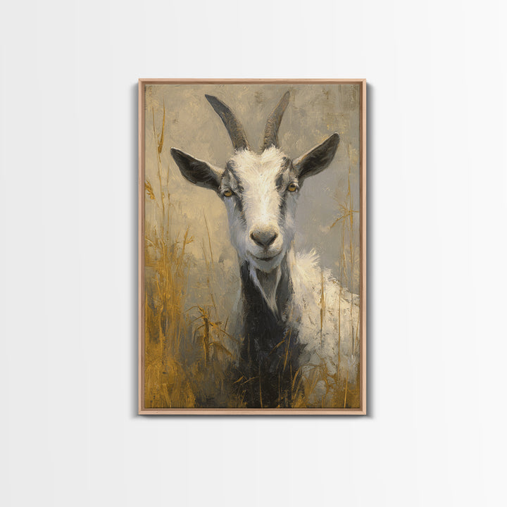 Goat Portrait with Rustic Folk Art Personality Canvas Print, Animal Art, Nursery Decor, Living Room Decor, Fine Art, Creature, ANI-2x3-77
