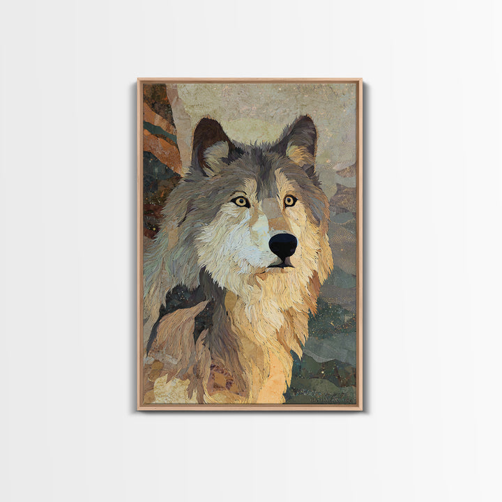 Wolf Silhouette Beneath a Star Filled Sky Framed Canvas Print, Animal Art, Decor, Living Room Decor, Fine Art, Creature, ANI-2x3-78