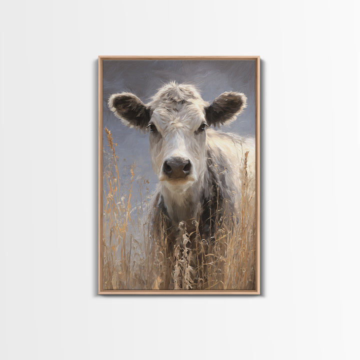 Gentle Cow Portrait Framed Canvas Print, Animal Art, Nursery Wall Art, Living Room Decor, Fine Art, Creature, Trendy Wall Art, ANI-2x3-87