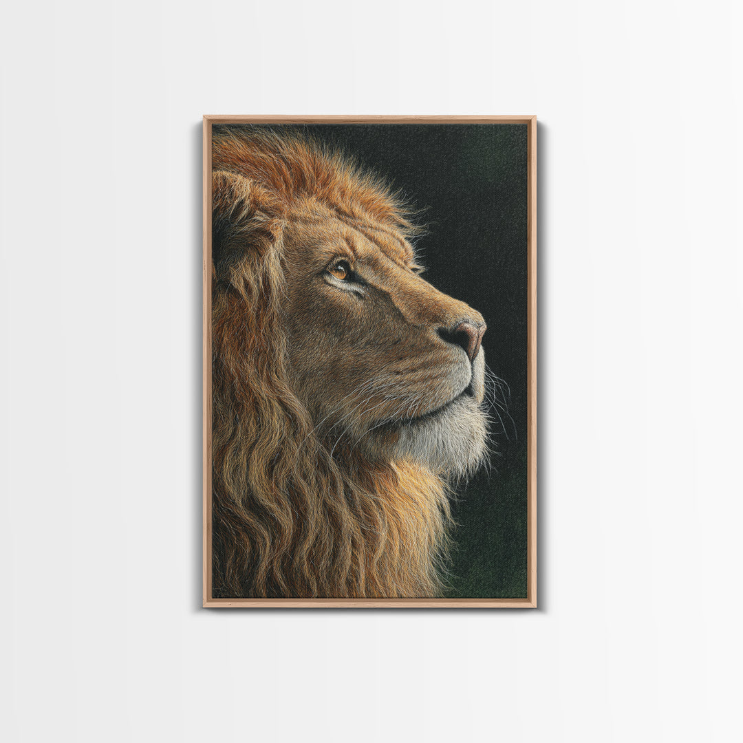 Regal Lion Profile Framed Canvas Print, Animal Art, Nursery Wall Art, Living Room Decor, Watercolor Art, Creature, ANI-2x3-89