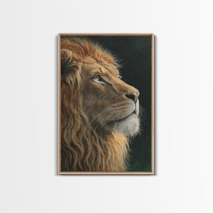 Regal Lion Profile Framed Canvas Print, Animal Art, Nursery Wall Art, Living Room Decor, Watercolor Art, Creature, ANI-2x3-89