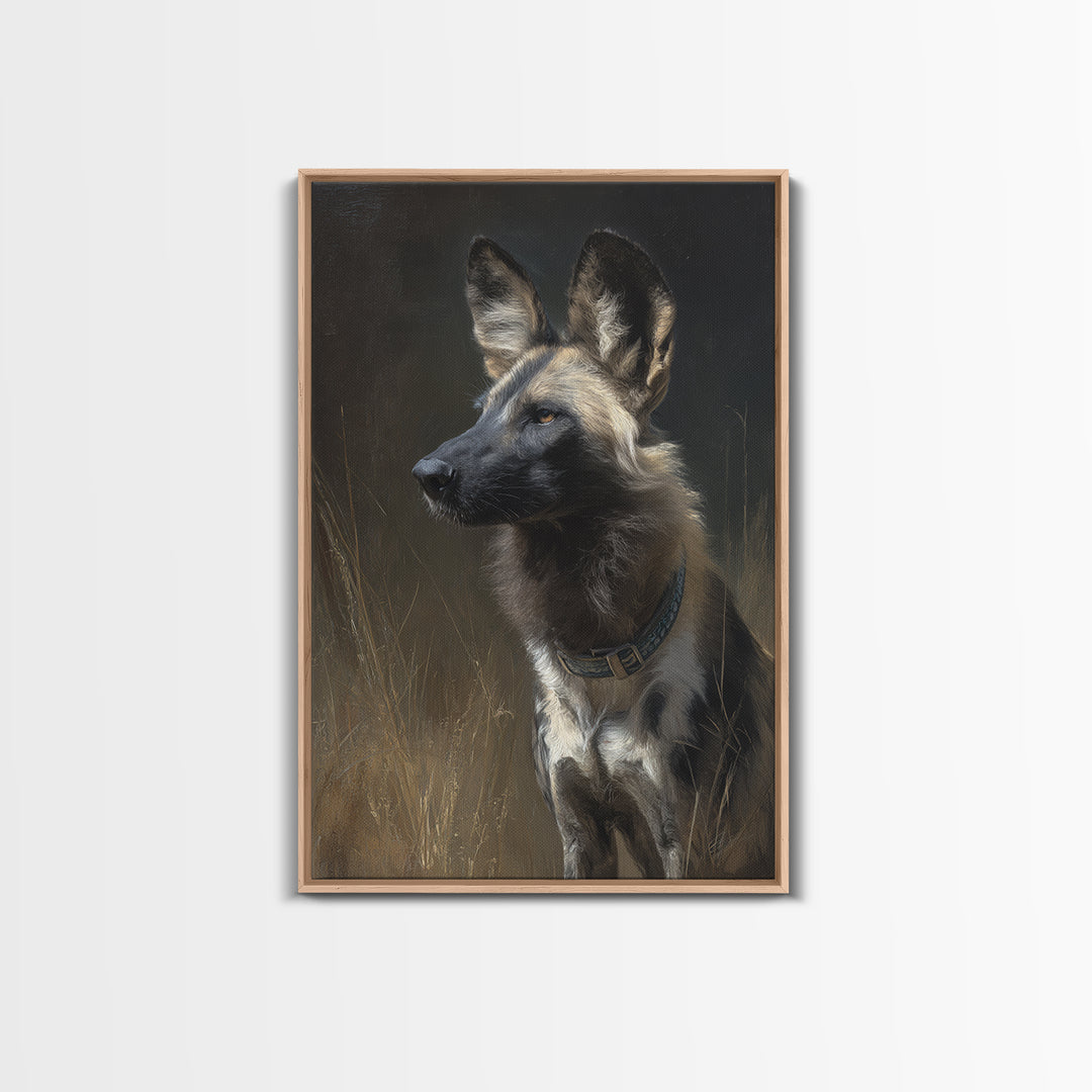 Dog Portrait with Painterly Collar and Loyal Framed Canvas Print, Animal Art, Oil Painting, Living Room Decor, Creature, ANI-2x3-93