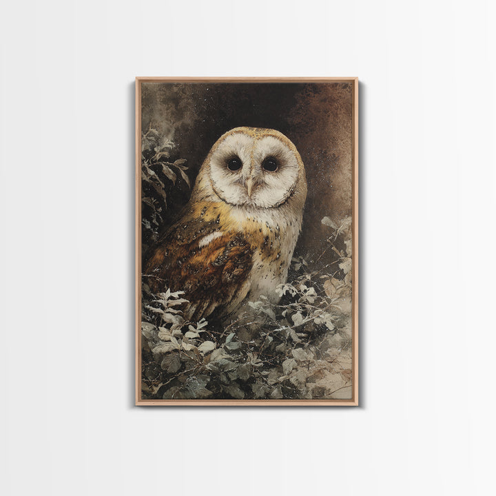 Owl with Moonlit Feathers and Celestial Accents Canvas Print, Animal Art, Printable Art, Living Room Decor, Oil Painting, ANI-2x3-95