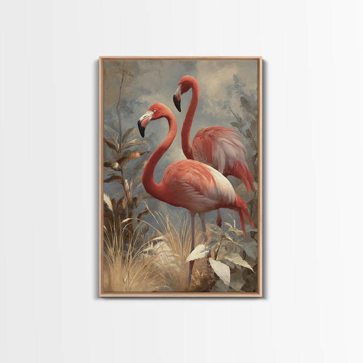 Flamingo Pair in Elegant Coral and Cream Canvas Print, Animal Art, Nursery Decor, Living Room Decor, Fine Art, Creature, ANI-2x3-99