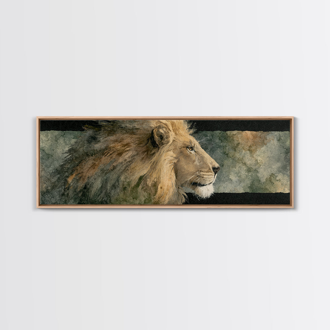 Regal Lion Profile Framed Canvas Print, Animal Art, Art Deco, Living Room Decor, Creature, Cat Art, Safari Nursery Decor, ANI-3x1-1