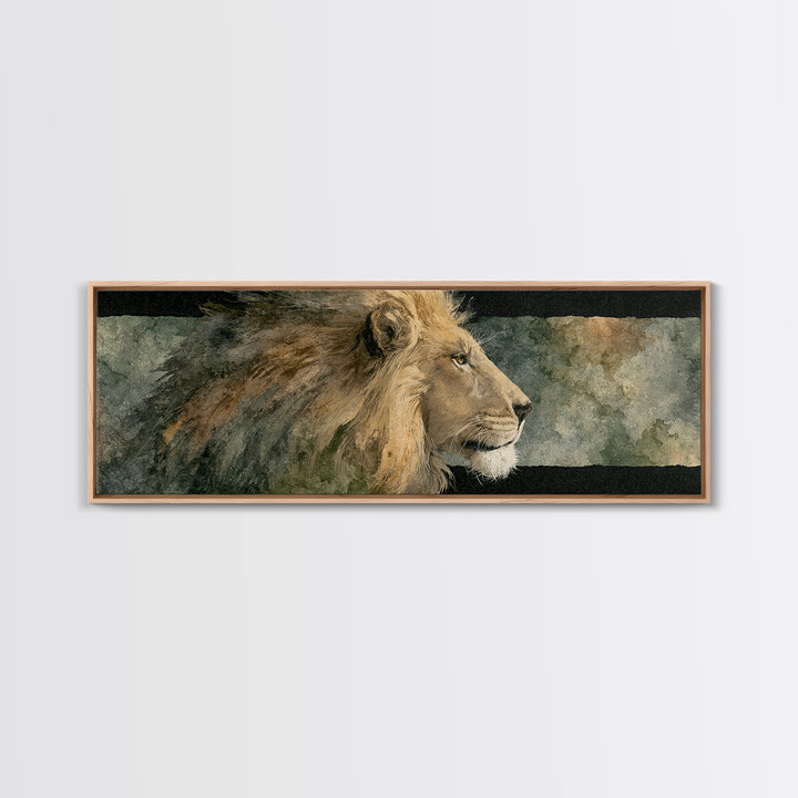 Regal Lion Profile Framed Canvas Print, Animal Art, Art Deco, Living Room Decor, Creature, Cat Art, Safari Nursery Decor, ANI-3x1-1