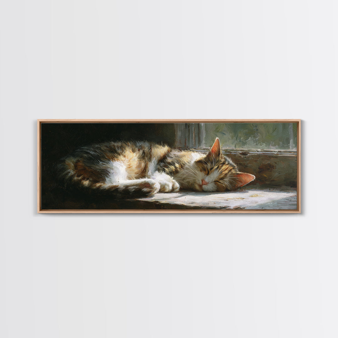Sleeping Cat Curled Canvas Print, Animal Art, Modern Decor, Living Room Decor, Abstract Art, Creature, Home Decor, Wall Decor, ANI-3x1-100