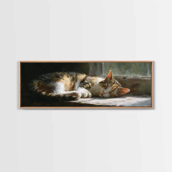 Sleeping Cat Curled Canvas Print, Animal Art, Modern Decor, Living Room Decor, Abstract Art, Creature, Home Decor, Wall Decor, ANI-3x1-100