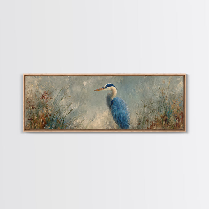 Blue Heron Standing Canvas Print, Animal Art, Gallery Decor, Living Room Decor, Fine Art, Creature, Contemporary Art, ANI-3x1-3