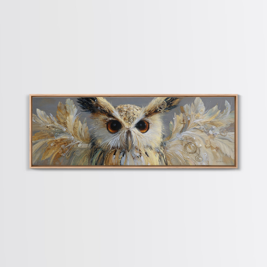 Owl with Moonlit Feathers and Celestial Accents Canvas Print, Animal Art, Luxury Decor, Living Room Decor, Abstract Art, ANI-3x1-31