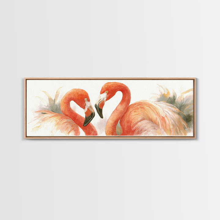 Flamingo Pair in Elegant Coral and Cream Canvas Print, Animal Art, Art Print, Living Room Decor, Creature, Digital Art, ANI-3x1-35
