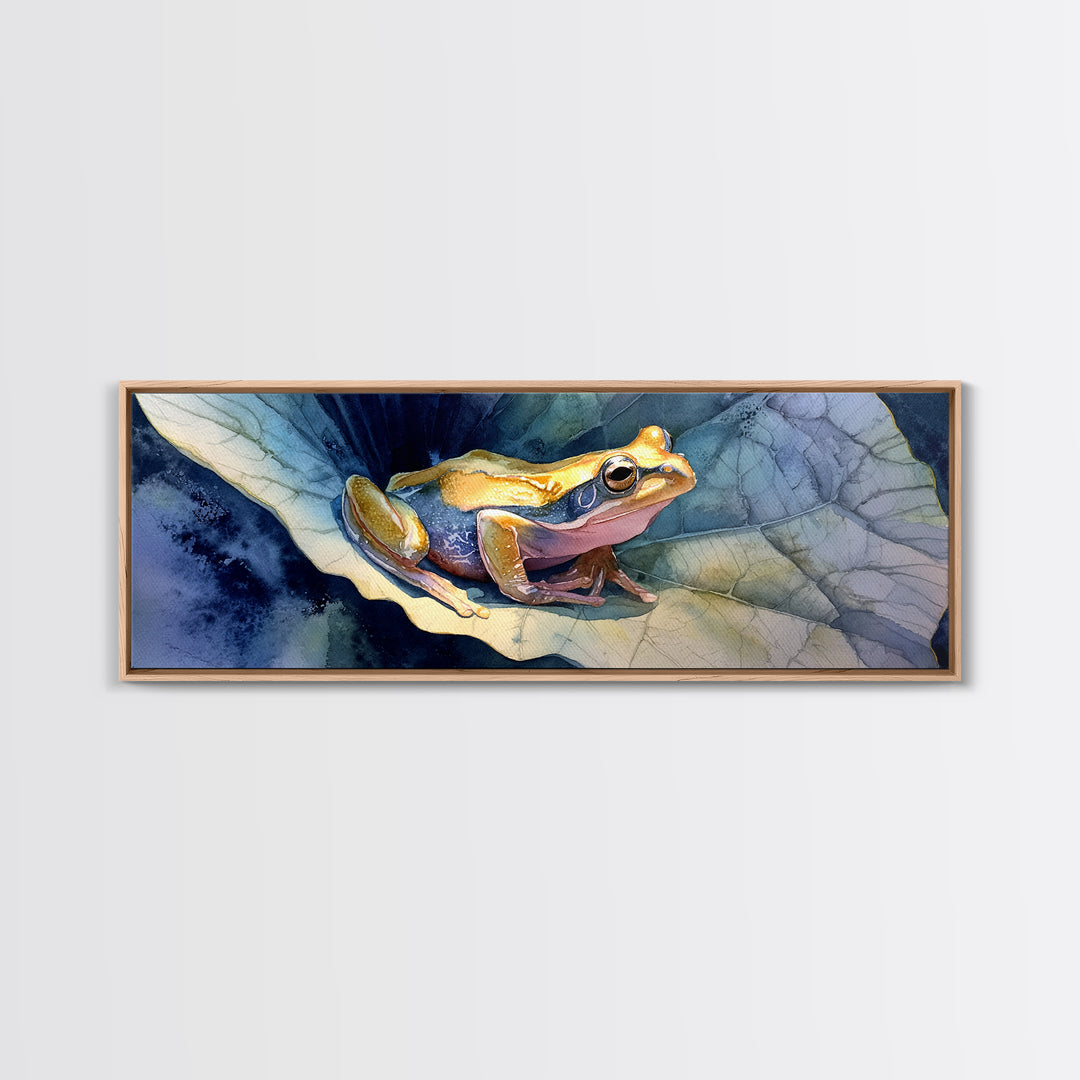Frog on a Lotus Leaf Canvas Print, Animal Art, Downloadable Art, Living Room Decor, Fine Art, Creature, Minimalist Decor, ANI-3x1-36