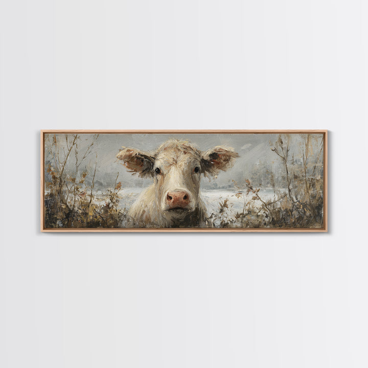 Gentle Cow Portrait Framed Canvas Print, Animal Art, Wall Decor, Living Room Decor, Fine Art, Creature, Nursery Wall Art, ANI-3x1-47