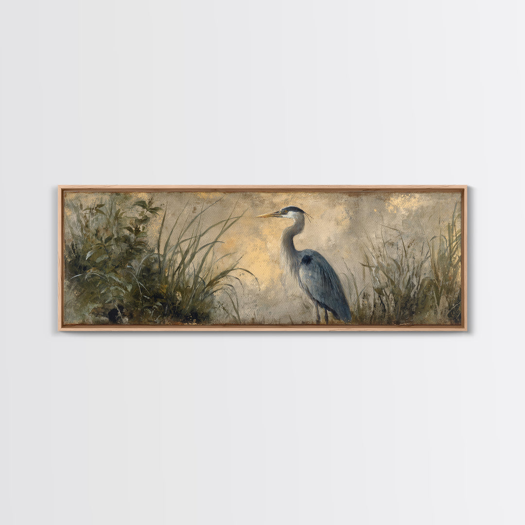 Blue Heron Standing Framed Canvas Print, Animal Art, Decor, Living Room Decor, Fine Art, Creature, Digital Print, Printable Art, ANI-3x1-51