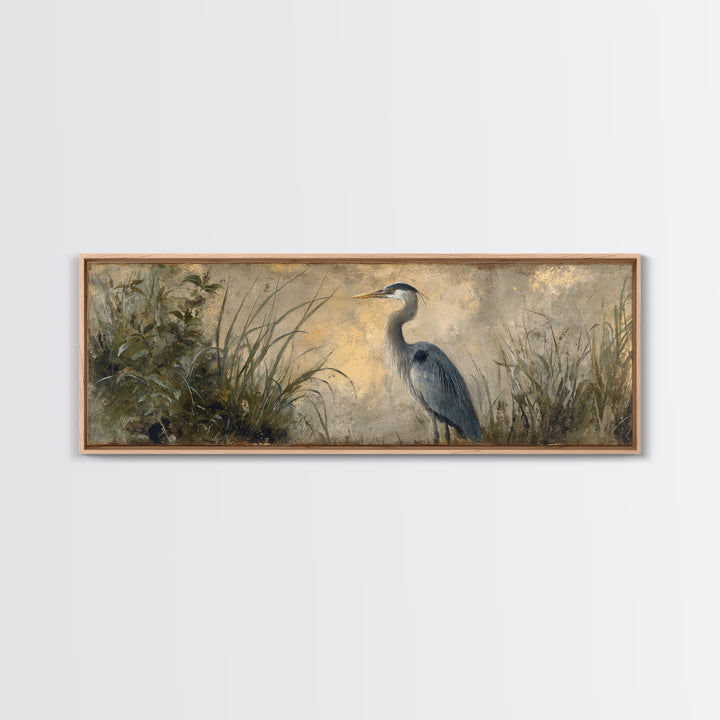 Blue Heron Standing Framed Canvas Print, Animal Art, Decor, Living Room Decor, Fine Art, Creature, Digital Print, Printable Art, ANI-3x1-51