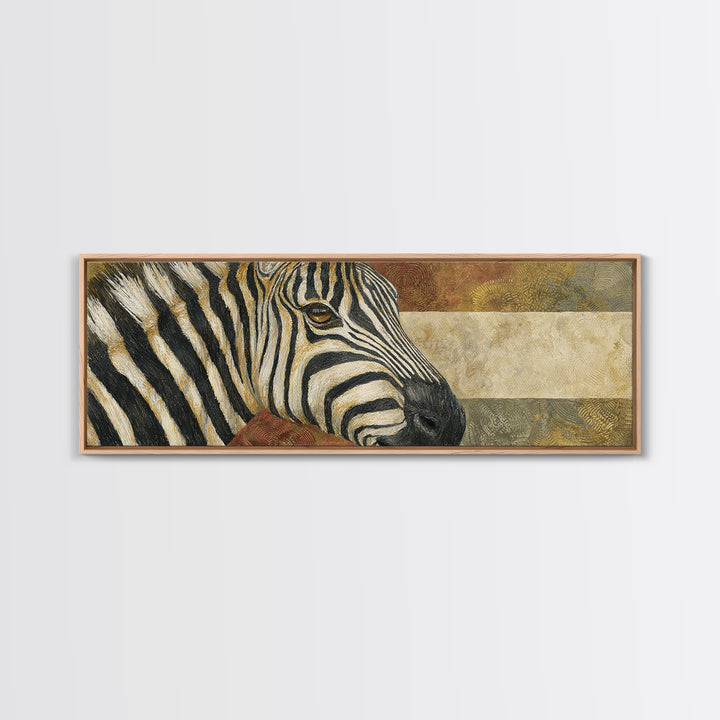 Zebra Portrait with Bold Graphic Stripe Pattern Framed Canvas Print, Animal Art, Living Room Decor, Fine Art, Creature, ANI-3x1-57