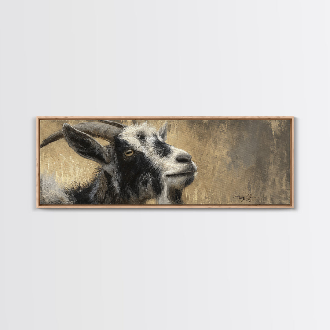 Goat Portrait with Rustic Folk Art Personality Canvas Print, Animal Art, Boho Wall Art, Living Room Decor, Oil Painting, ANI-3x1-61