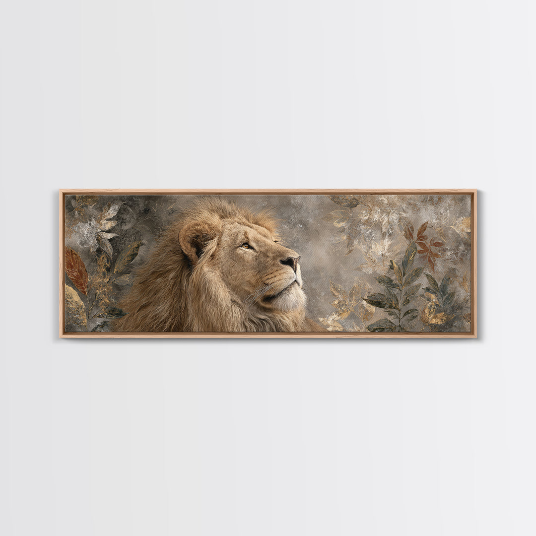 Regal Lion Profile Framed Canvas Print, Animal Art, Nursery Art, Living Room Decor, Fine Art, Creature, Luxury Decor, ANI-3x1-73