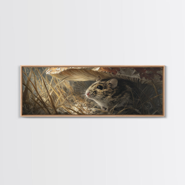 Tiny Field Mouse Framed Canvas Print, Animal Art, Digital Print, Living Room Decor, Oil Painting, Creature, Colorful Wall Art, ANI-3x1-74