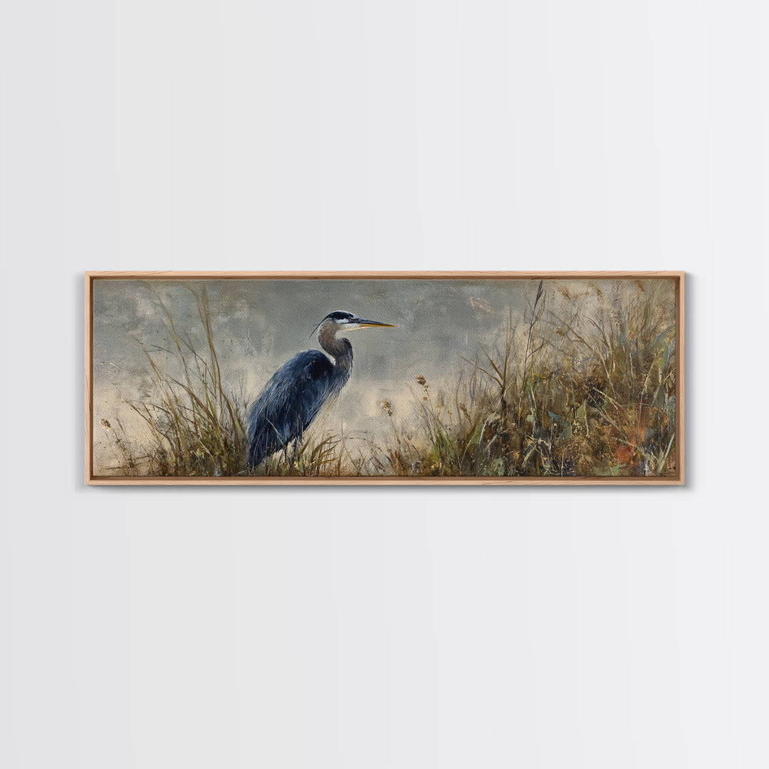 Blue Heron Standing Canvas Print, Animal Art, Original Painting, Living Room Decor, Fine Art, Creature, Boho Wall Art, ANI-3x1-75
