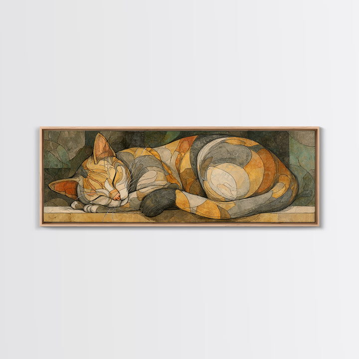 Sleeping Cat Curled Canvas Print, Animal Art, Home Decor, Living Room Decor, Fine Art, Creature, Art Deco, Original Art, ANI-3x1-76