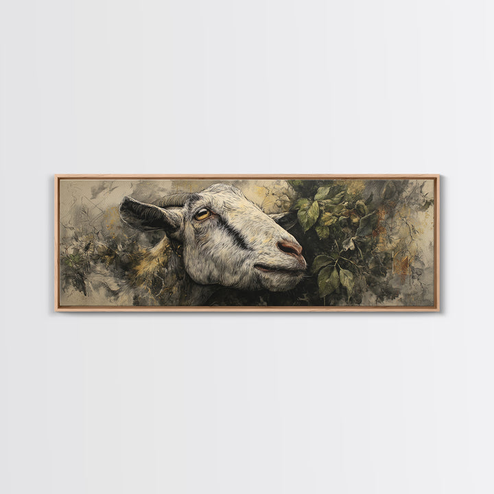 Goat Portrait with Rustic Folk Art Personality Canvas Print, Animal Art, Boho Wall Art, Living Room Decor, Oil Painting, ANI-3x1-85