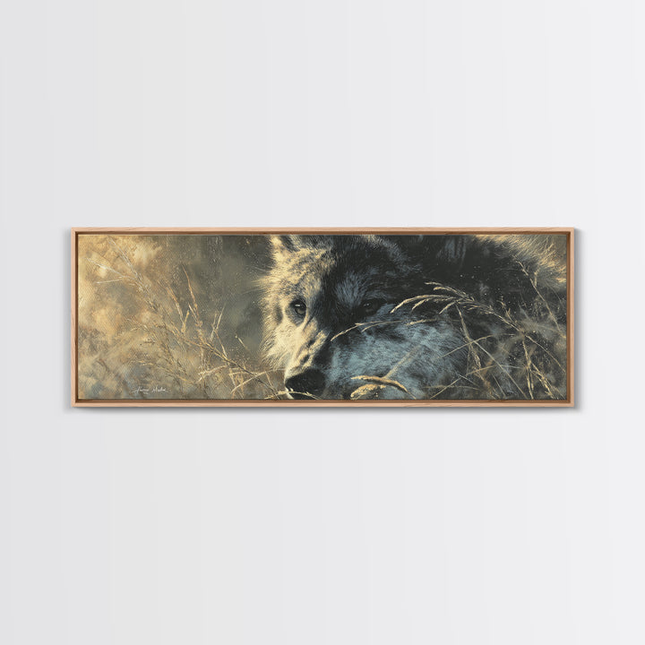 Wolf Silhouette Beneath a Star Filled Sky Canvas Print, Animal Art, Living Room Decor, Watercolor Art, Creature, ANI-3x1-86
