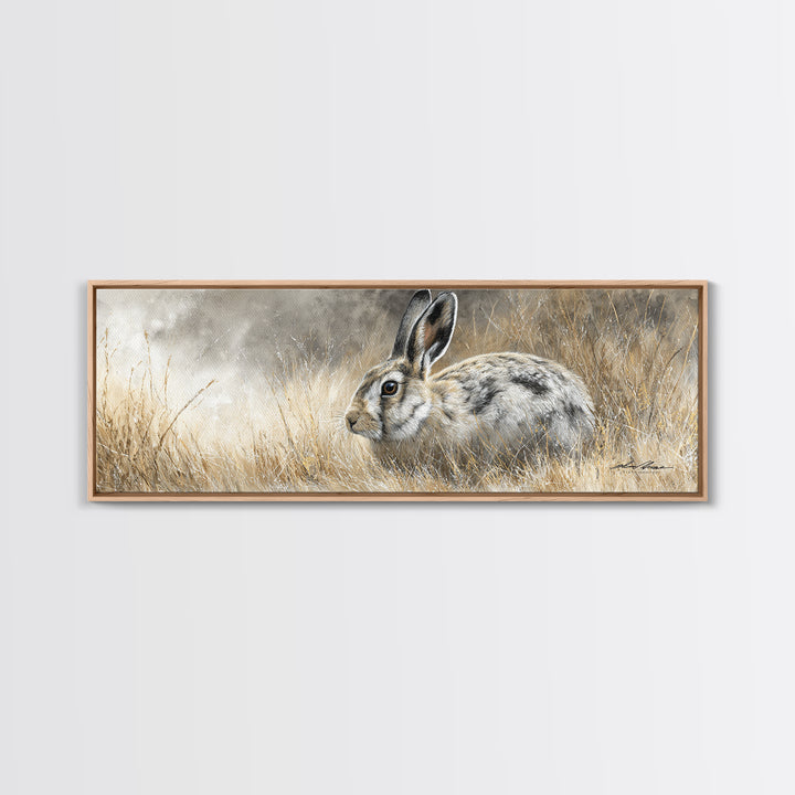 Curious Rabbit in a Soft Watercolor Meadow Canvas Print, Animal Art, Downloadable Art, Living Room Decor, Oil Painting, ANI-3x1-93