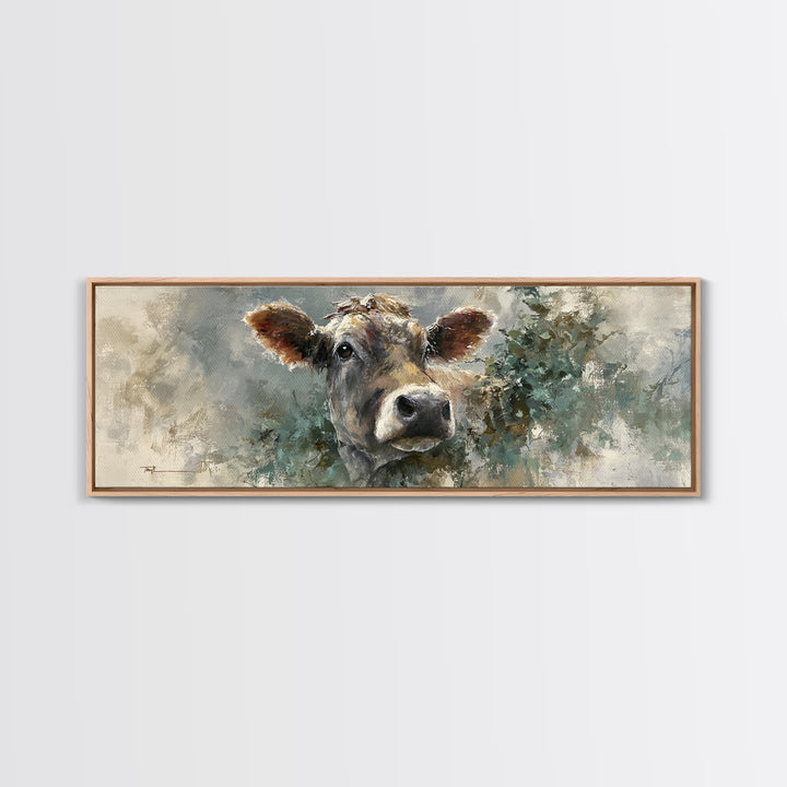 Gentle Cow Portrait Canvas Print, Animal Art, Textured Painting, Living Room Decor, Fine Art, Creature, Printable Wall Art, ANI-3x1-95
