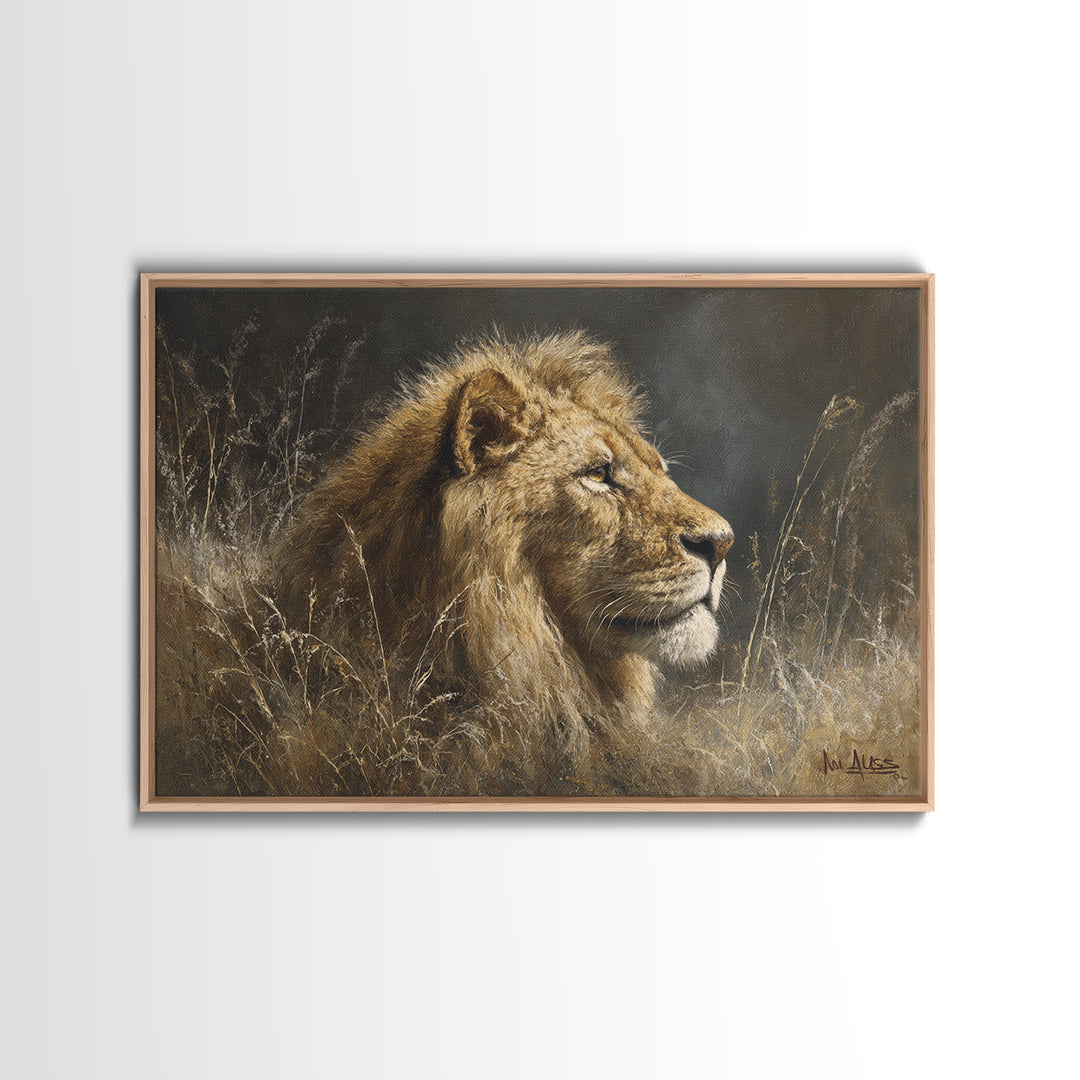 Regal Lion Profile Framed Canvas Print, Animal Art, Nursery Wall Art, Living Room Decor, Watercolor Art, Creature, ANI-3x2-13
