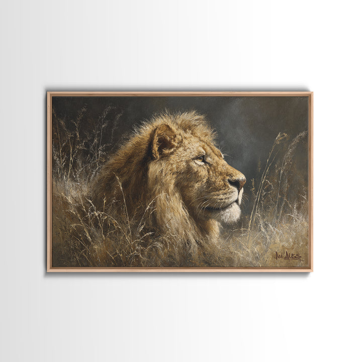 Regal Lion Profile Framed Canvas Print, Animal Art, Nursery Wall Art, Living Room Decor, Watercolor Art, Creature, ANI-3x2-13