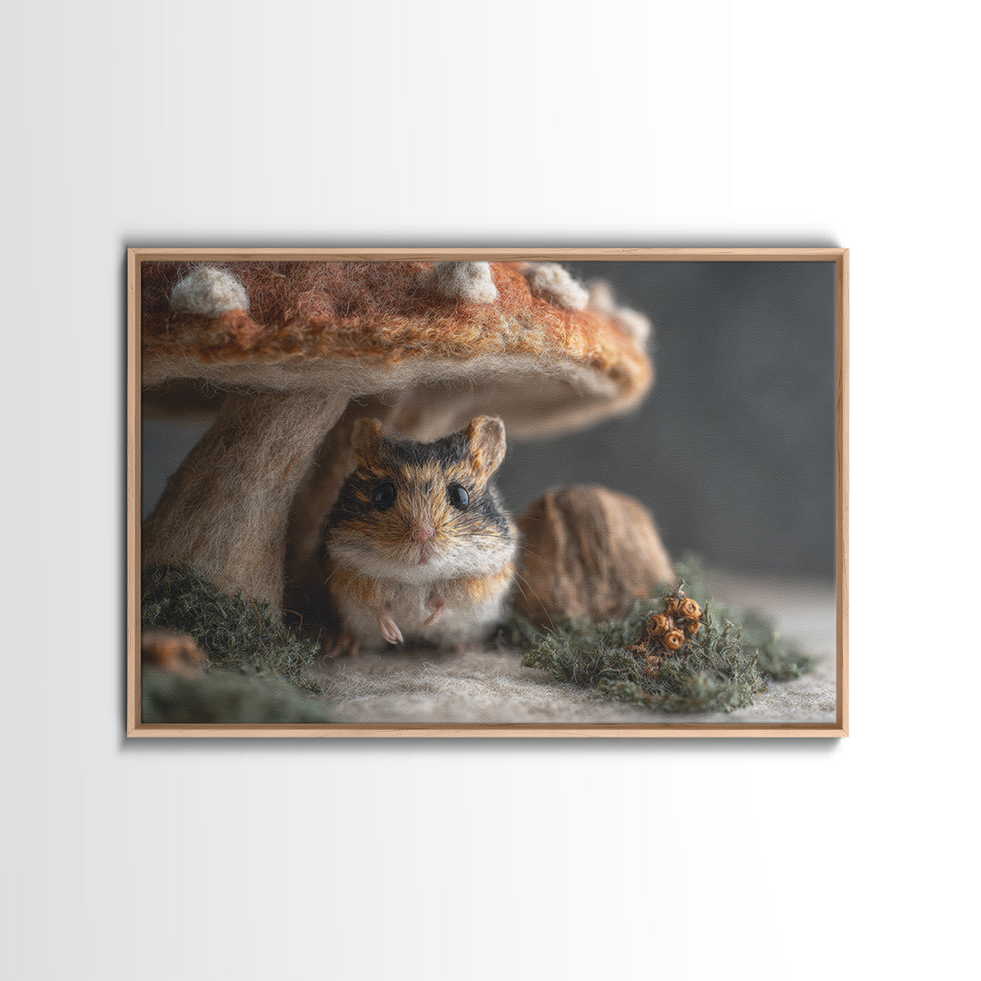Tiny Field Mouse Framed Canvas Print, Animal Art, Digital Art, Living Room Decor, Fine Art, Creature, Farmhouse Decor, ANI-3x2-14