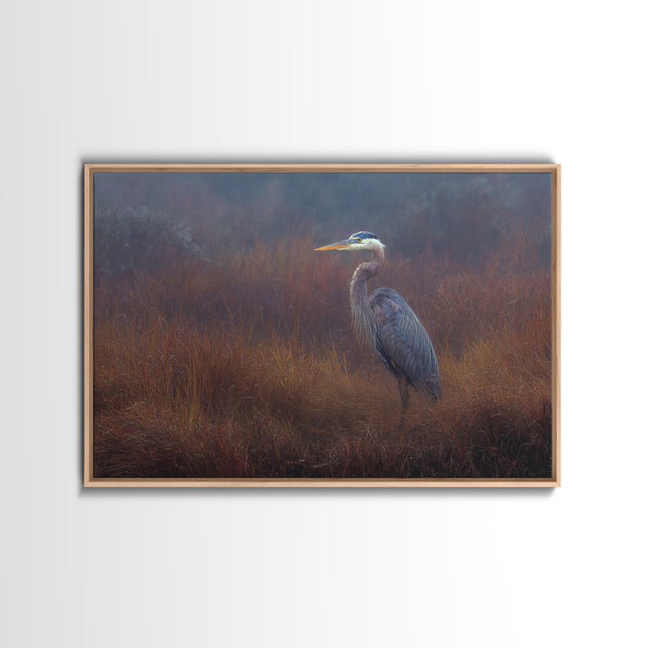 Blue Heron Standing Framed Canvas Print, Animal Art, Printable Wall Art, Living Room Decor, Fine Art, Creature, Boho Wall Art, ANI-3x2-15