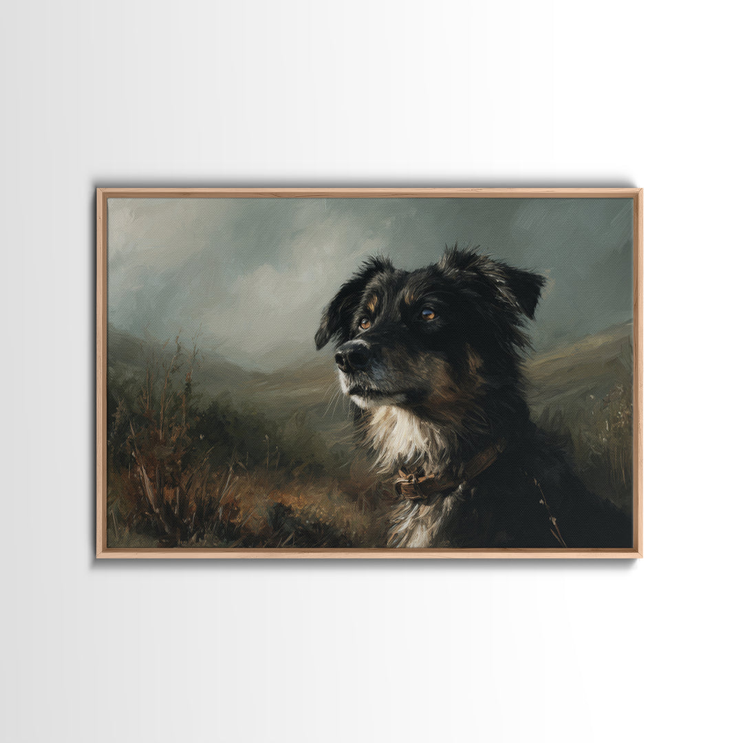 Dog Portrait with Painterly Collar and Loyal Framed Canvas Print, Animal Art, Boho Wall Art, Living Room Decor, Creature, ANI-3x2-41
