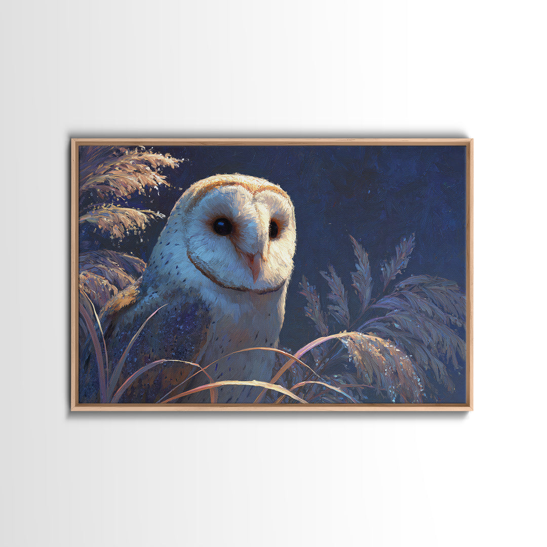 Owl with Moonlit Feathers and Celestial Accents Canvas Print, Animal Art, Colorful Wall Art, Living Room Decor, Abstract Art, ANI-3x2-43