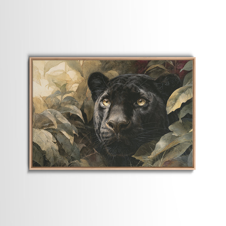 Dramatic Black Panther Emerging from Deep Jungle Canvas Print, Animal Art, Printable Art, Living Room Decor, Watercolor Art, ANI-3x2-58