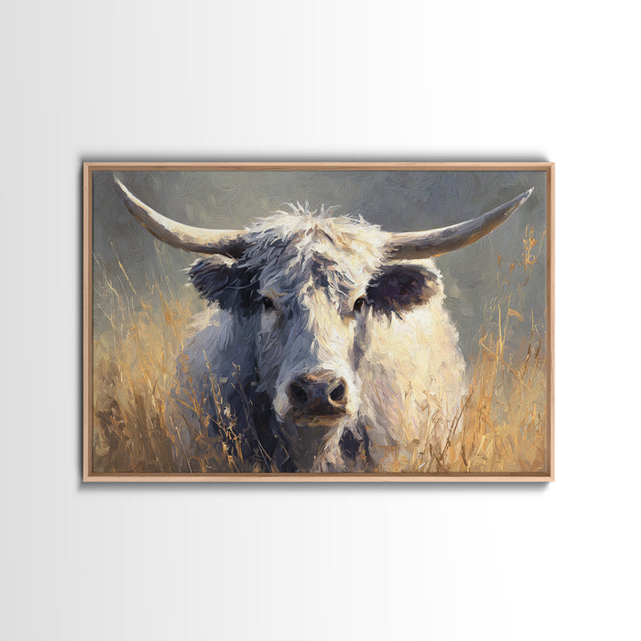 Gentle Cow Portrait Framed Canvas Print, Animal Art, Art Print, Living Room Decor, Fine Art, Creature, Digital Art, Printable, ANI-3x2-59