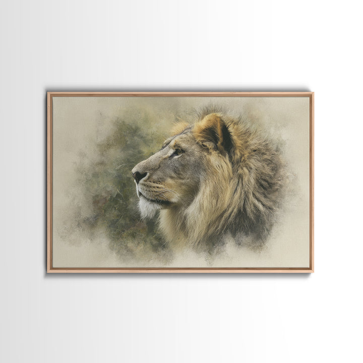 Regal Lion Profile Canvas Print, Animal Art, Living Room Decor, Oil Painting, Creature, Fine Art Print, Statement Artwork, ANI-3x2-61