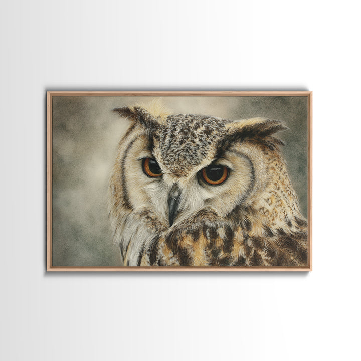 Owl with Moonlit Feathers and Celestial Accents Canvas Print, Animal Art, Living Room Decor, Watercolor Art, Creature, ANI-3x2-67