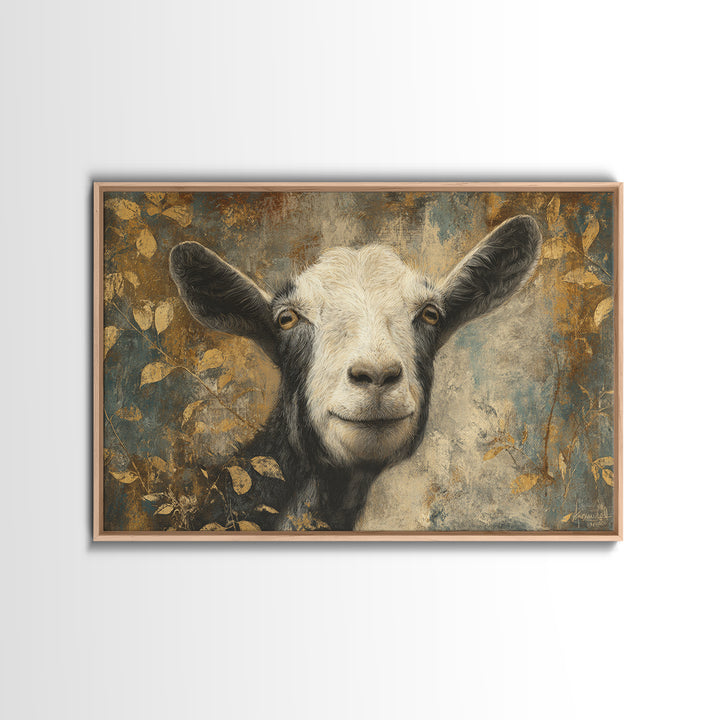 Goat Portrait with Rustic Folk Art Personality Canvas Print, Animal Art, Modern Wall Art, Living Room Decor, Fine Art, Creature, ANI-3x2-73